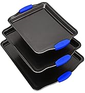 Bakeware Nonstick Cookie Sheet Oven Baking Pan Tray 3-Piece Set (Small, Medium and Large), Carbon...