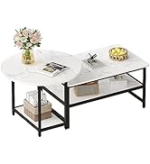 WOHOMO Coffee Table, White Modern Coffee Tables for Living Room, Detachable 2 Small Coffee Tables...