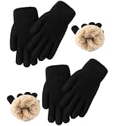 Glooarm 2 Pairs Kids Gloves Winter Thermal Wool Fleece Lined Gloves Thick Knit Gloves for Cold We...