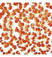 CODE FLORIST Artificial Autumn Fake Maple Leaves Garland Fall Garland for Thanksgiving,Weddings D...