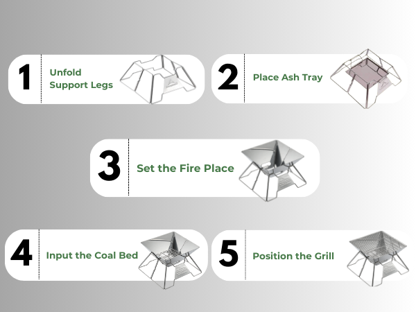campingmoon MT-2 portable bbq grill wood burning set up steps