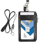 Badge Holder with Zipper, Wisdompro School Supply 2-Sided PU Leather College ID Badge Holder with...