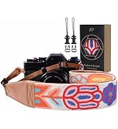 Padwa Lifestyle Colorful Crochet Camera Strap - 2" Full Grain Leather Ends Camera Straps for Phot...