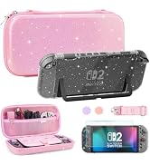 FUNDIARY Travel Carrying Case for Switch 2 with Pink Glitter Design, Shockproof Accessories with ...
