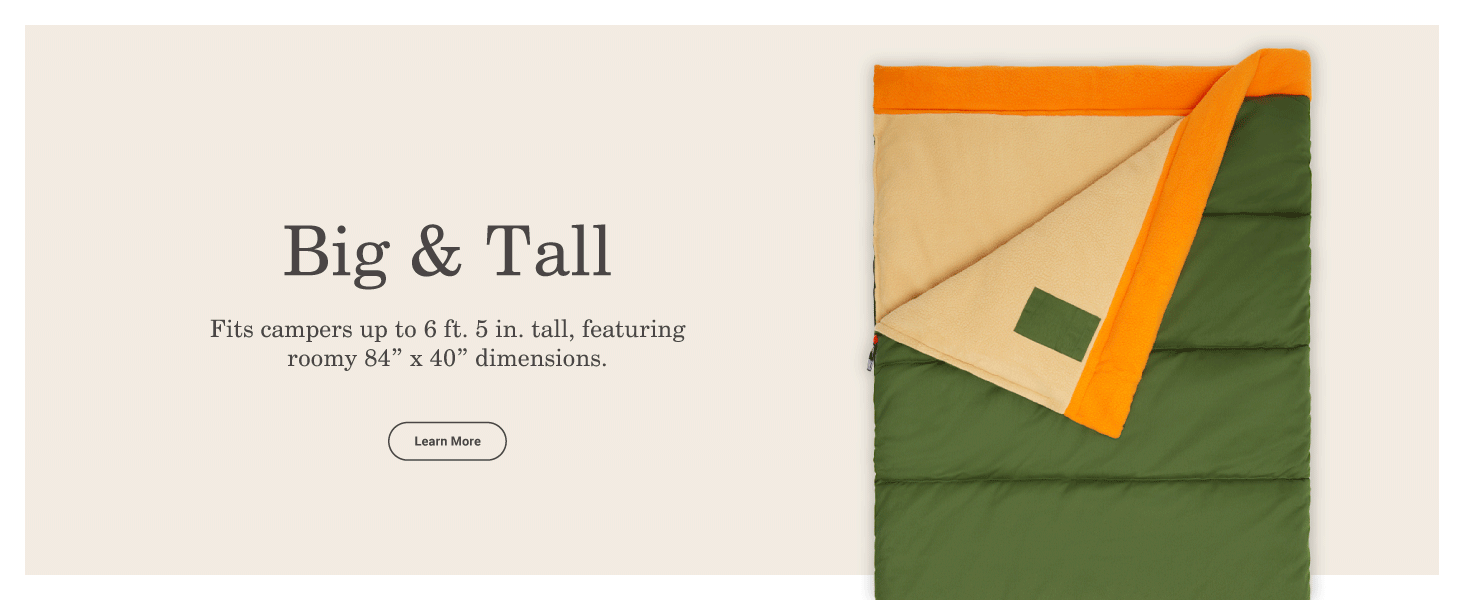 coleman big tall sleeping bag large green tan orange comfortable light hike camping liner backpack