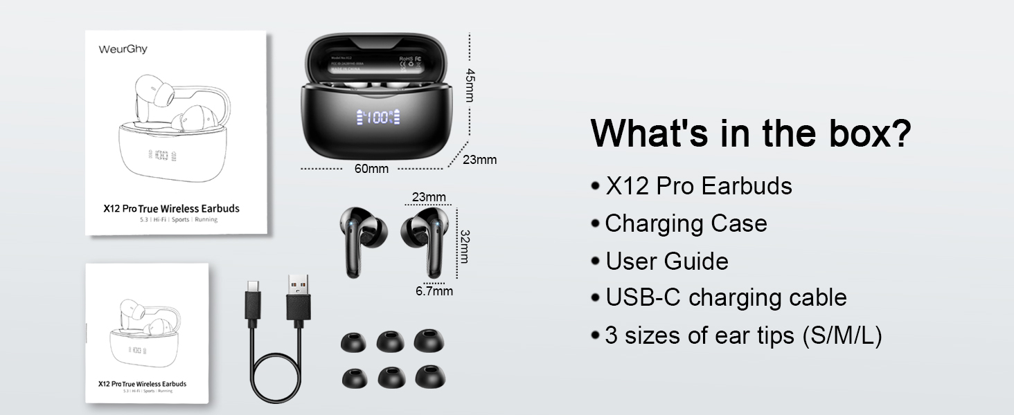 wireless earbuds packaging content display