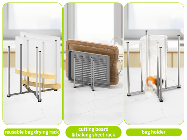 stainless drying rack for reusable food storage bags, bag holder stand for filling in meal prep