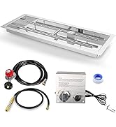 GRISUN Drop-in Fire Pit Kit 30 x 10 Inch, H-Shape Burner with Pan, Come with Upgraded Spark Ignit...