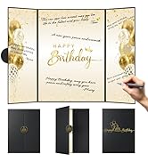 WNINK Black and Gold Birthday Decorations, Jumbo Happy Birthday Guest Book Alternative Signature ...