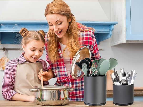 Kitchen Utensil Holder Extra Large 360°Rotating For Counter Organizer Stainless Cooking Caddy