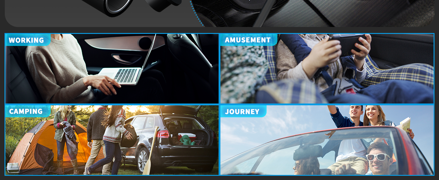 Four scenes show that our car inverter can be used 