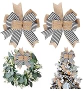 2 Pack Black White Stripe Burlap Fall Christmas Bows for Wreaths,12”x9.4”Rustic Farmhouse Crafts ...