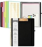 Ospelelf Black Foldable Spiral Clipboard Folio with Zipper Pouch, 5 Plastic Folders with 10 Pocke...