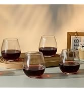 Ribbed Stemless Wine Glass