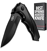 Grand Way Tactical Knife for Men - Black Pocket Knife - Best Spring Assisted Knife with Glass Bre...