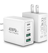 [2 Pack] USB C Wall Charger, 40W 4-Port Fast Charging Block, Dual Port QC+PD 3.0 Power Adapter Mu...