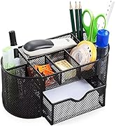 Mesh Desk Organizer Desktop Office Supplies Multi-functional Caddy Pen Holder Stationery with 8 C...