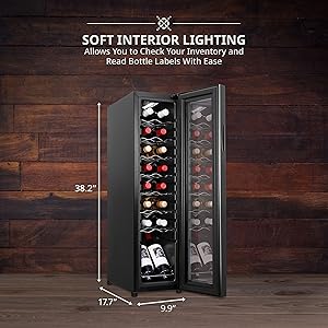 Ivation wine cooler Soft interior lighting