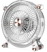 KIEROFIRT Portable Transparent Desktop Fan Mute Three Wind Speed Rechargeable Charging Office Stu...