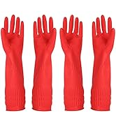 YSLON 2-Pairs Rubber Cleaning Gloves and 2-Pack Cleaning Cloth, Reusable Dishwashing Gloves for K...