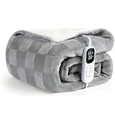 IUUI GentleSoft Heated Blanket- Checkered Electric Blanket (Silver Grey, Throw 50" x 60")