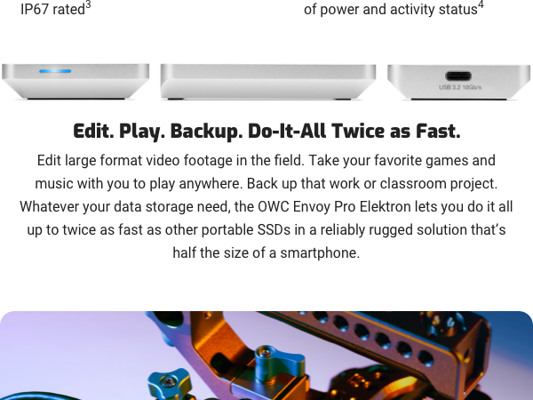 OWC Elektron: up to twice as fast as other portable SSDs, in a reliably rugged solution, compact
