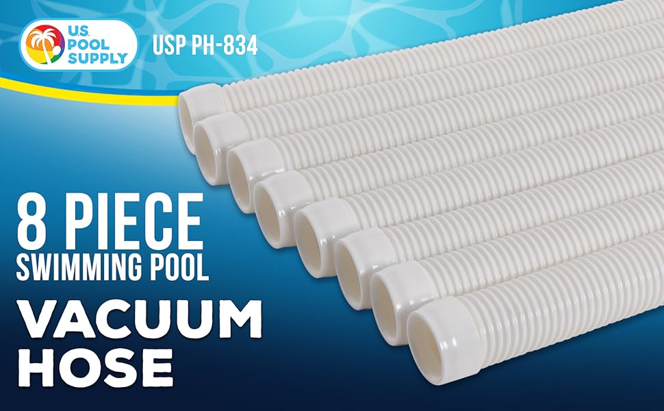 8-Piece Pool Vacuum Hose Set, 40" Flexible White Hose with Cuff Ends – Fits Most Inground Cleaners