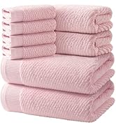 REDKISS Luxury 8-Piece Pink Towel Set, 2 Bath Towels, 2 Hand Towels, 4 Washcloths, 100% Cotton, Q...