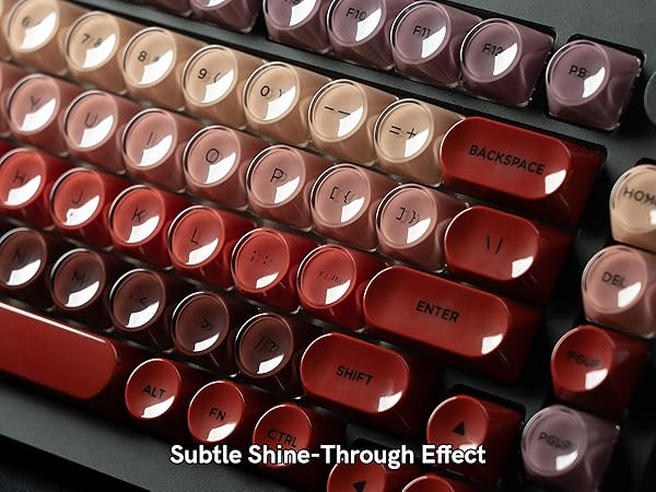 a keyboard with semi-transparent shine-through keycaps, featuring a pink color scheme