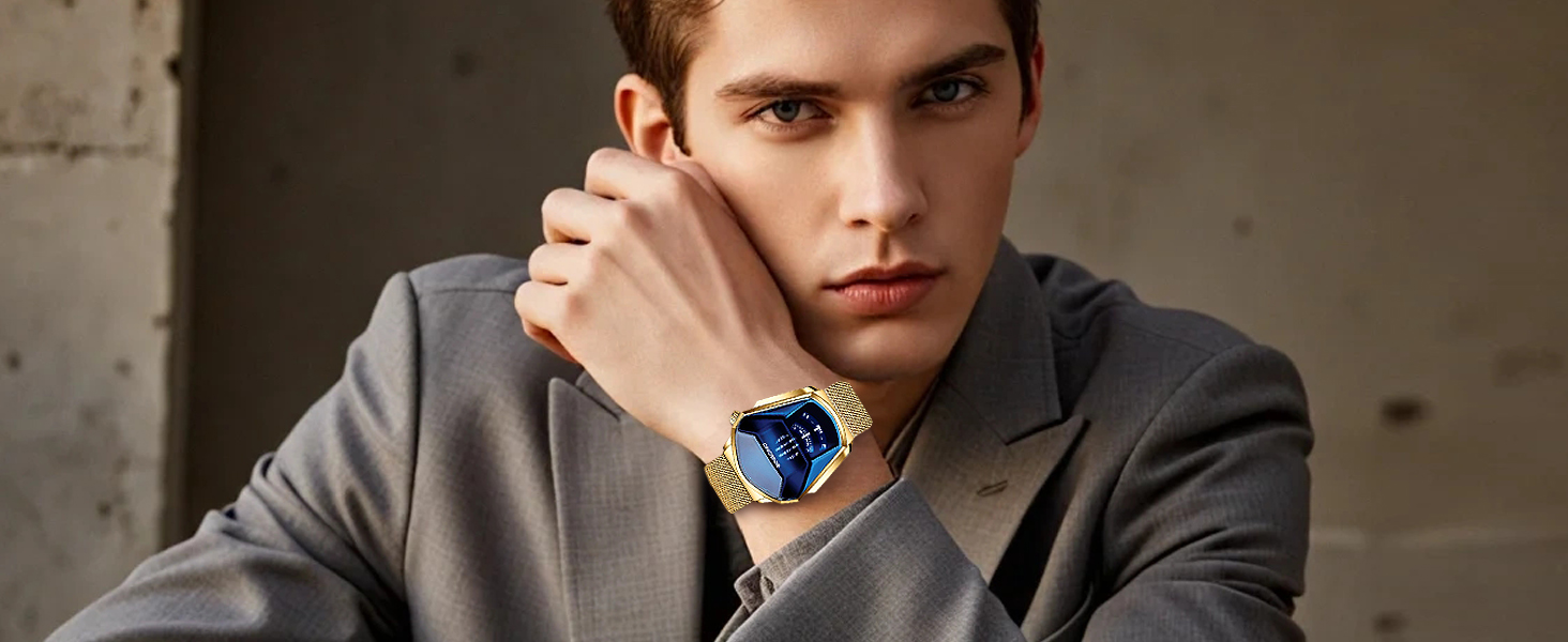 Creative Fashion Blue LED Binary Digital Watches Men&amp;#39;s Stainless Stee