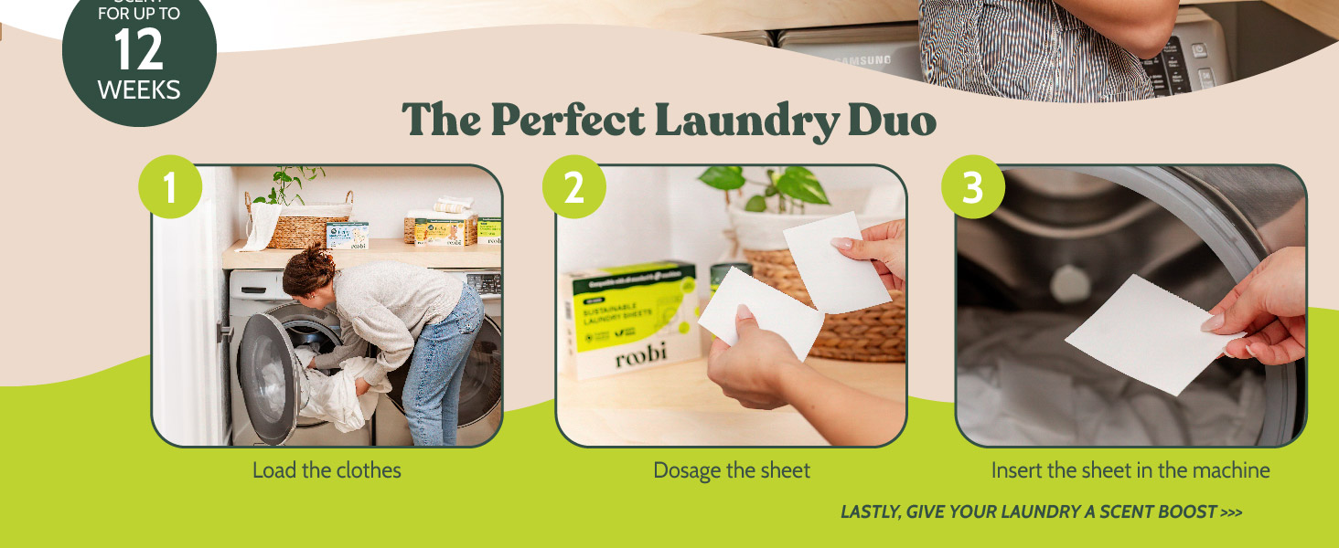To machine wash, load clothes, add a sheet, and wash—HE and standard machine compatible.