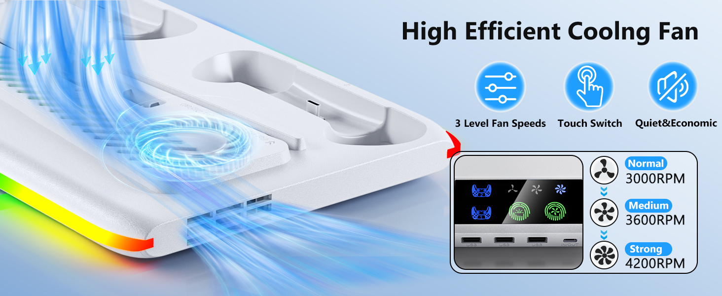 PS5/PS5 Slim Cooling &amp; Charging Station with Cooling Fan,PS5 Stand for Disc &amp; Digital Console