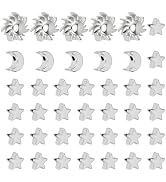 PH PandaHall 40pcs Silver Spacer Beads Moon Star Sun Beads Celestial Bead Brass Loose Beads for B...