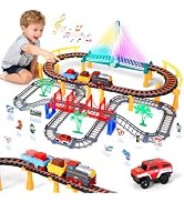 2 in 1 DIY Tracks Electric Train Set Toy for Kids Ages 4-8, Train Tracks Set &amp; Car Tracks, Lights...