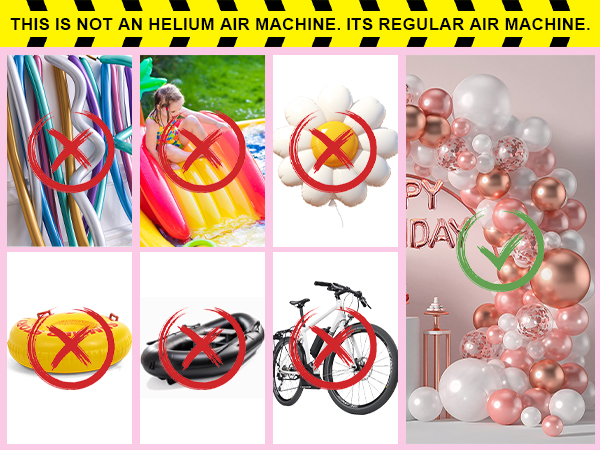 Balloon pump for air balloons only, not helium, with usage examples shown