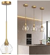 Phaosio 1-Pack 1-Light Gold Pendant Light, Brushed Gold Glass Globe Hanging Light Fixture, Modern...