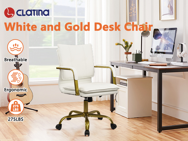 White and Gold Desk Chair