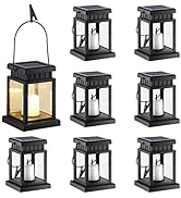 GIGALUMI 8 Pack Solar Hanging Lantern Outdoor, Candle Effect Light with Stakes for Garden, Patio,...