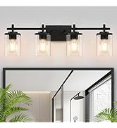 Spiglamm 4-Lights Matte Black Bathroom Light Fixture, Modern Black Vanity Lights Over Mirror with...