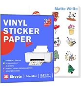 Aevdor 35 Sheets Premium Printable Vinyl Sticker Paper for Inkjet Printer, Matte White Adhesive P...