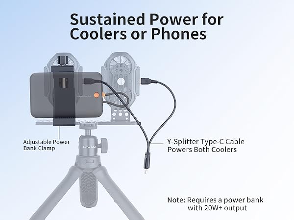 Sustained Power for Coolers &amp; Phones Adjustable Power Bank Clamp | Y-Splitter Cable