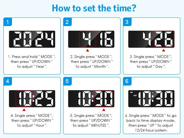 Digital Alarm Clock Large Display, LED Alarm for Bedroom, Type-C/Battery Powered Bedside Alarm Clock