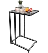Simple Trending Tempered Glass C Shaped End Table, Couch Side Table and Sofa TV Tray Table for Be...