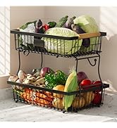 Astrorhine 2 Tier Fruit Basket for Kitchen Counter with 2 Banana Hangers, Countertop Metal Fruit ...
