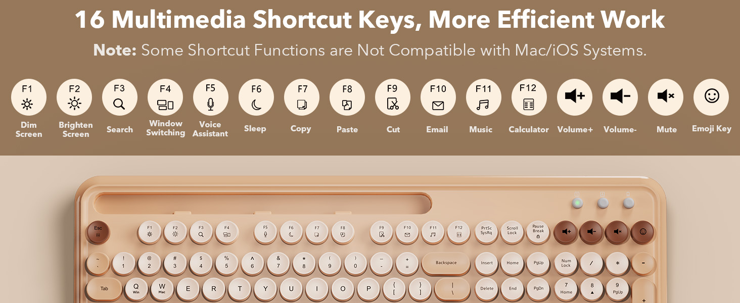 16 Multimedia Shortcut Keys, More Efficient Work. Not Compatible with Mac/iOS Systems.