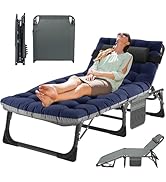 MOPHOTO Folding Lounge Chair 5-Position, Folding Cot, Portable Outdoor Chaise Lounge Chair for Su...