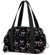 LOIDOU Small Gym Bag for Women, Mini Corduroy Sports Duffel Bag with Wet Compartment, Pink Bow Pa...