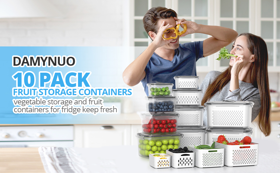 DAMYNUO 10 PACK FRUIT STORAGE CONTAINERS FOR FRIDGE