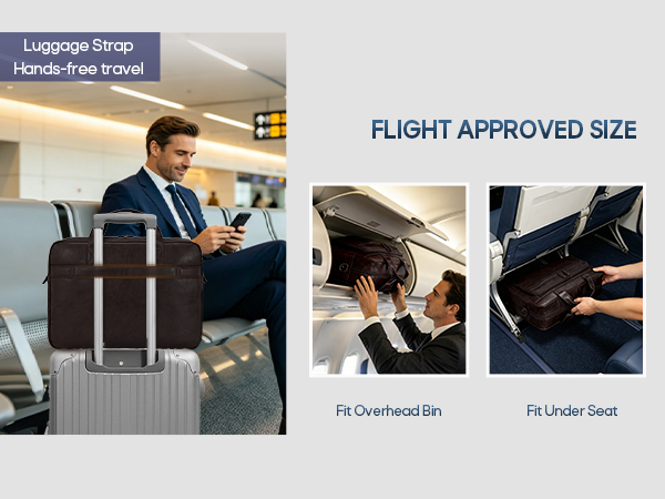Flight-Approved Travel Men's Laptop Briefcase with Luggage Strap