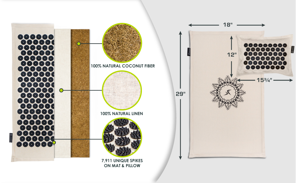 natural linen and coconut fiber acupressure mat bed of needles to stimulate pressure points
